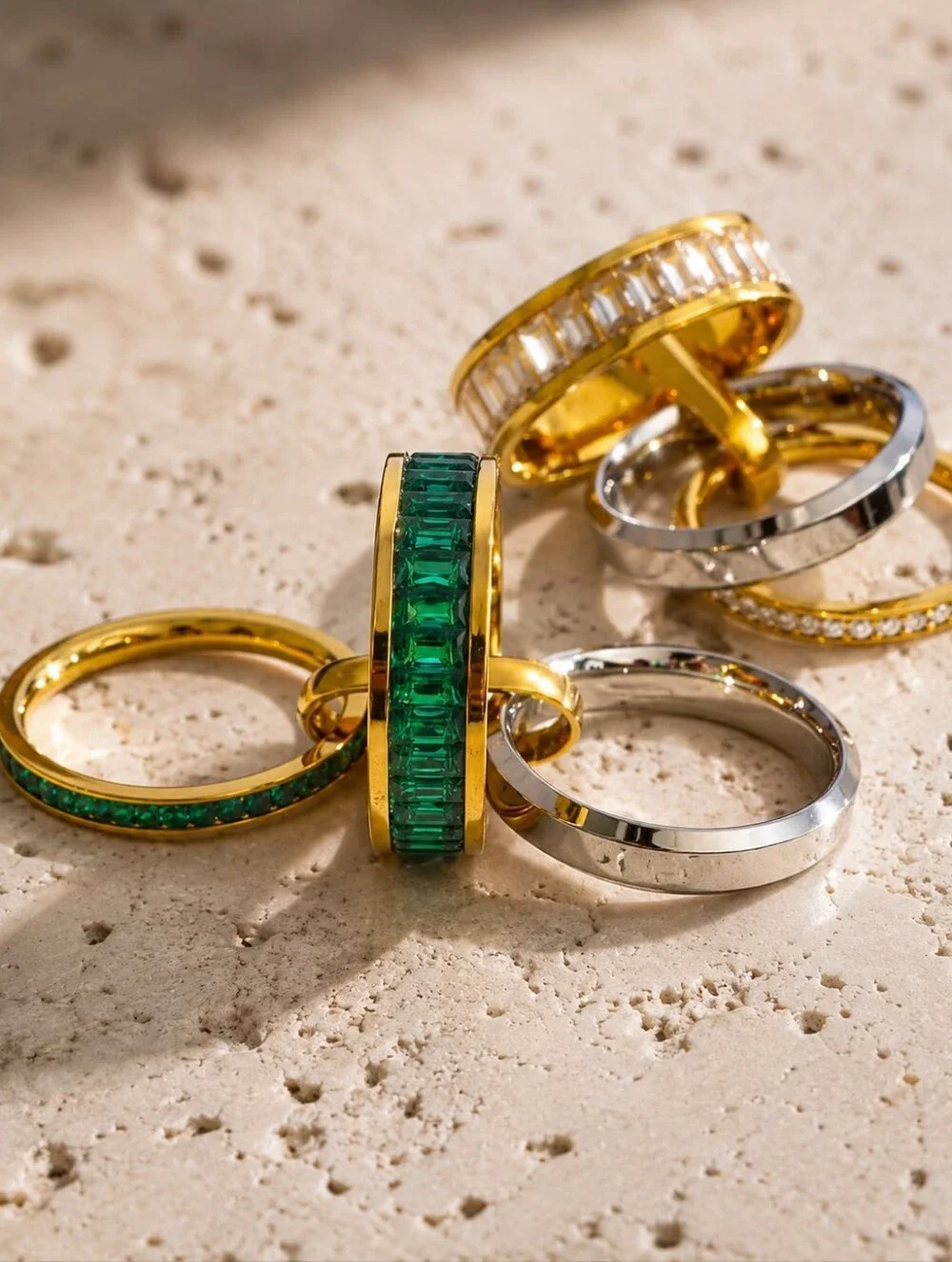 Gold & Silver Tone Ring with Emerald Green Stones